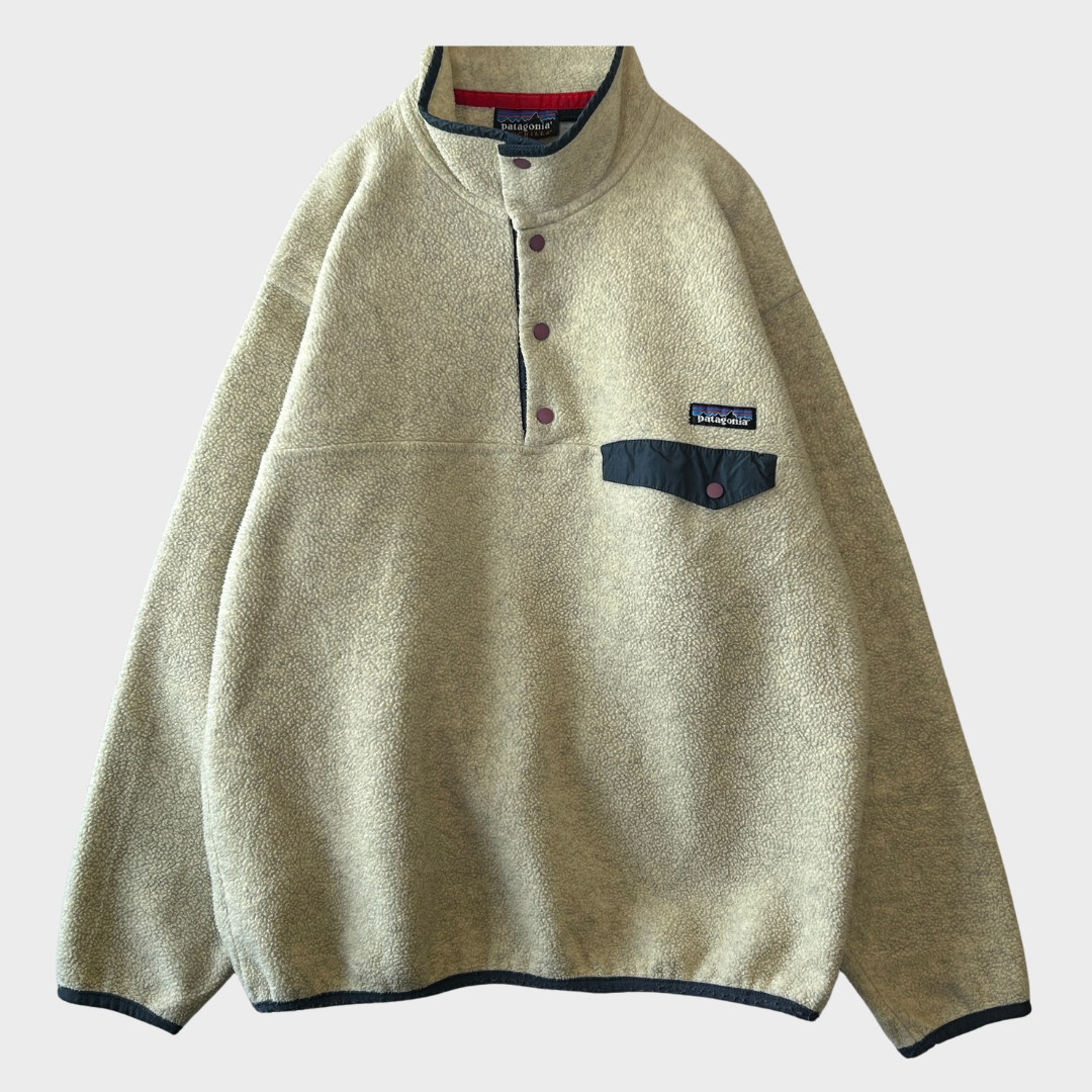 90's Patagonia パタゴニア スナップTシンチラ フリース  アイボリー (M) /C0215F-SO