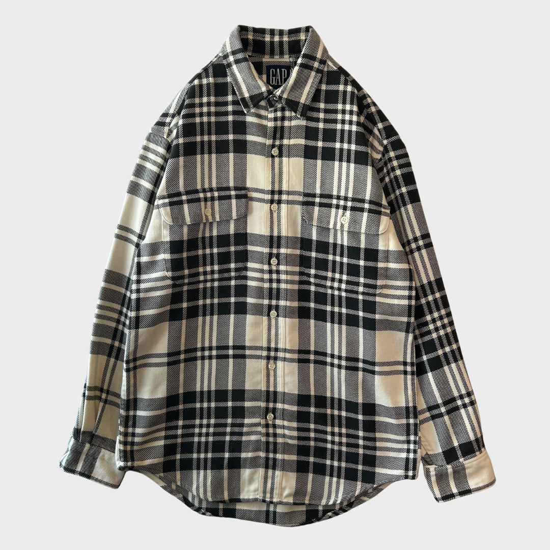 90's OLD GAP ギャップ チェック フランネルシャツ 白黒 (推定M) B4120SH-SO