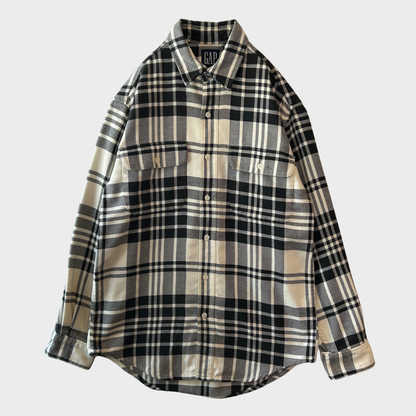 90's OLD GAP ギャップ チェック フランネルシャツ 白黒 (推定M) B4120SH-SO