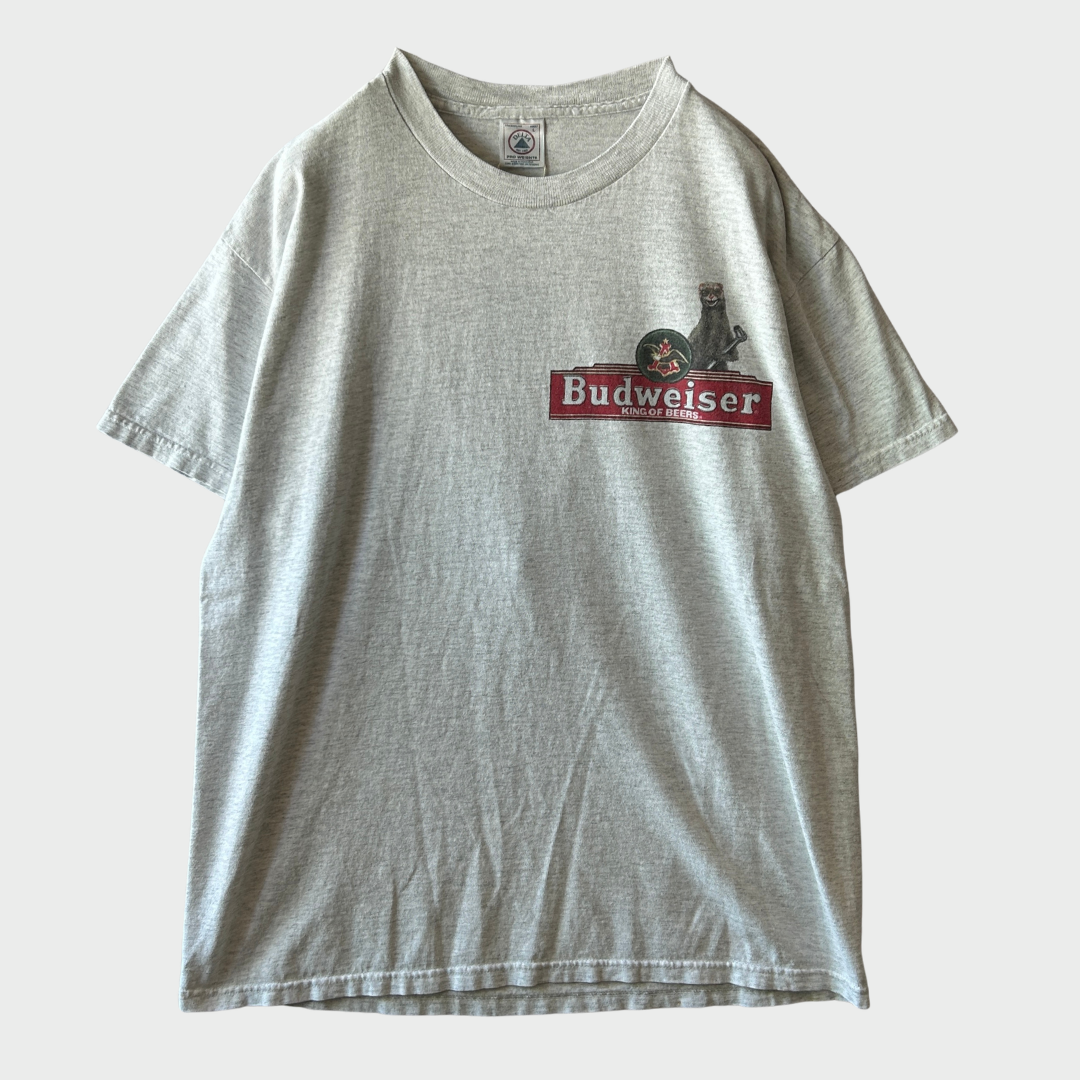 90's DELTA Budweiser バドワイザー カメレオン イタチ プリント企業Tシャツ グレー系 (L)/B3650T-SO