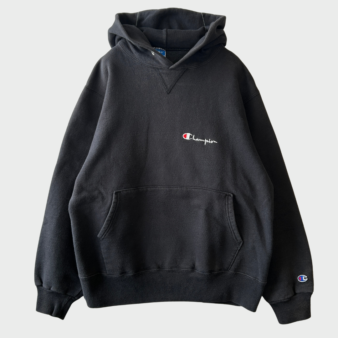 90's Champion チャンピオン 刺繍 スウェット フーディー ブラック (L) /B3003S-SO