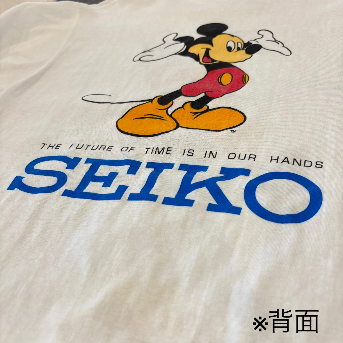 90's Hanes ヘインズ Disney×SEIKO ディズニーウォッチ ミッキー キャラクター 企業Tシャツ 白 (L) /A7525T-SO