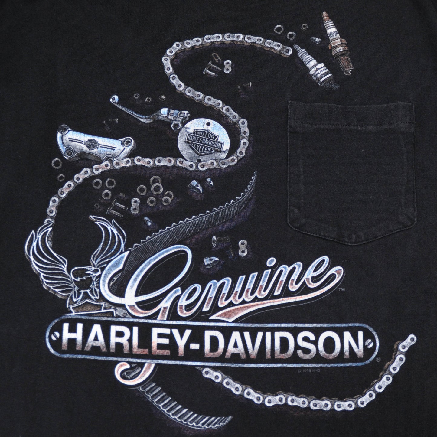 90's HARLEY-DAVIDSON ポケットTシャツ(L)/A3054T-S