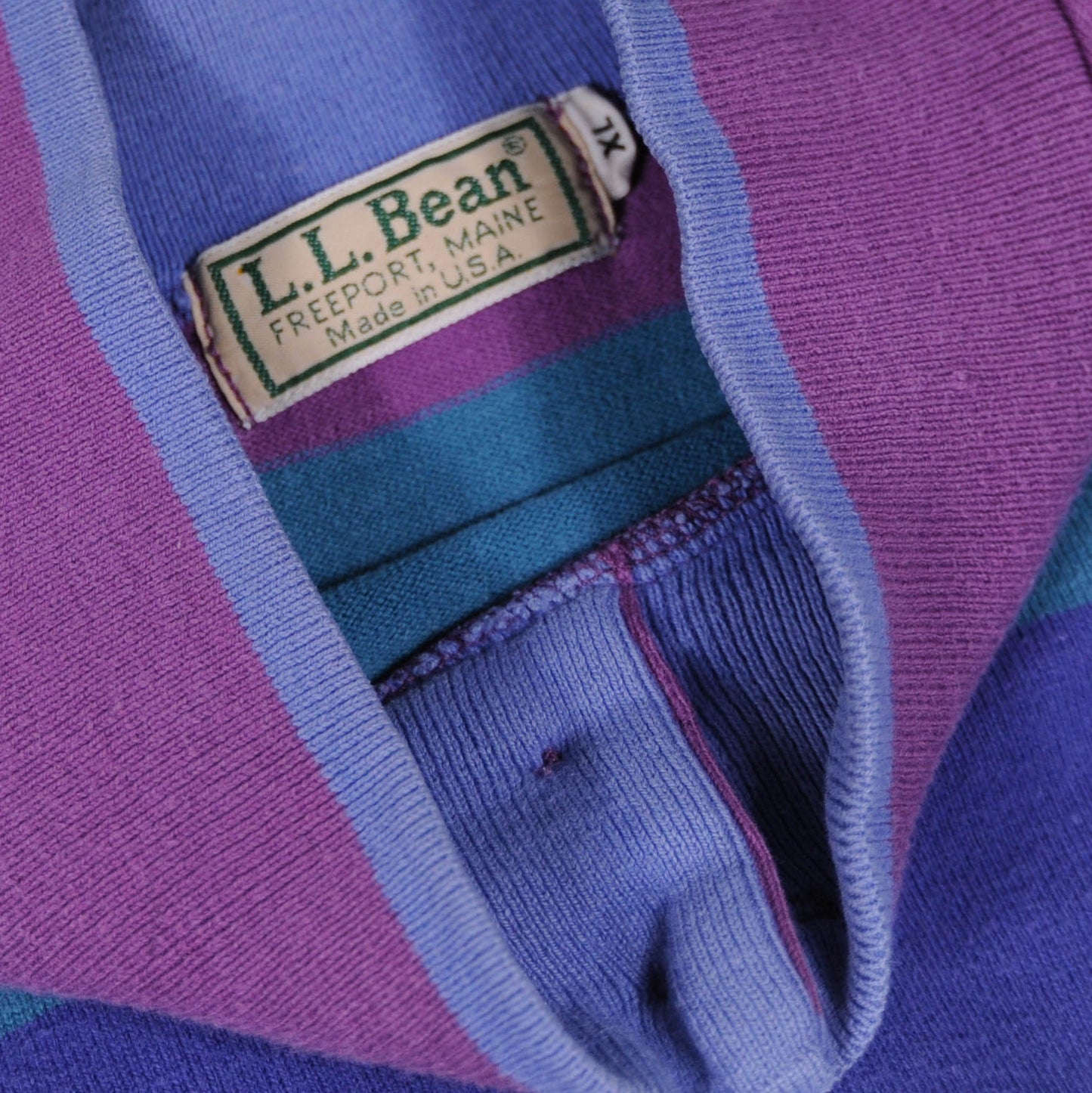 80's LL.Bean モックネックマルチボーダーL/S Tシャツ(XL)/A2641T-S