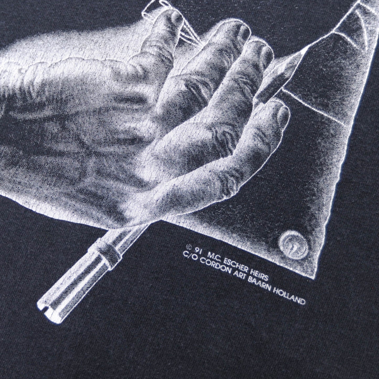 90's M.C.ESCHER"Drawing Hands"アートTシャツ(L)/A3066T-S