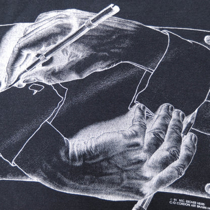 90's M.C.ESCHER"Drawing Hands"アートTシャツ(L)/A3066T-S