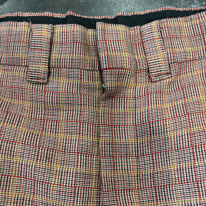 80's チェック柄 フレアスラックス ベルボトム  赤系 (サイズ不明) /B0393P-SO