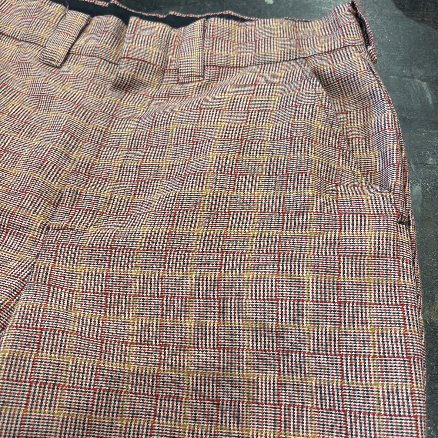 80's チェック柄 フレアスラックス ベルボトム  赤系 (サイズ不明) /B0393P-SO