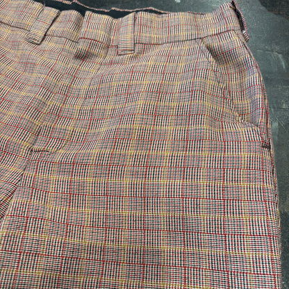 80's チェック柄 フレアスラックス ベルボトム  赤系 (サイズ不明) /B0393P-SO