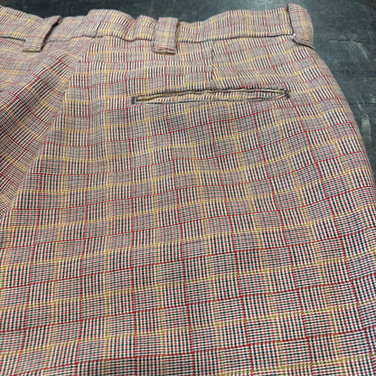 80's チェック柄 フレアスラックス ベルボトム  赤系 (サイズ不明) /B0393P-SO