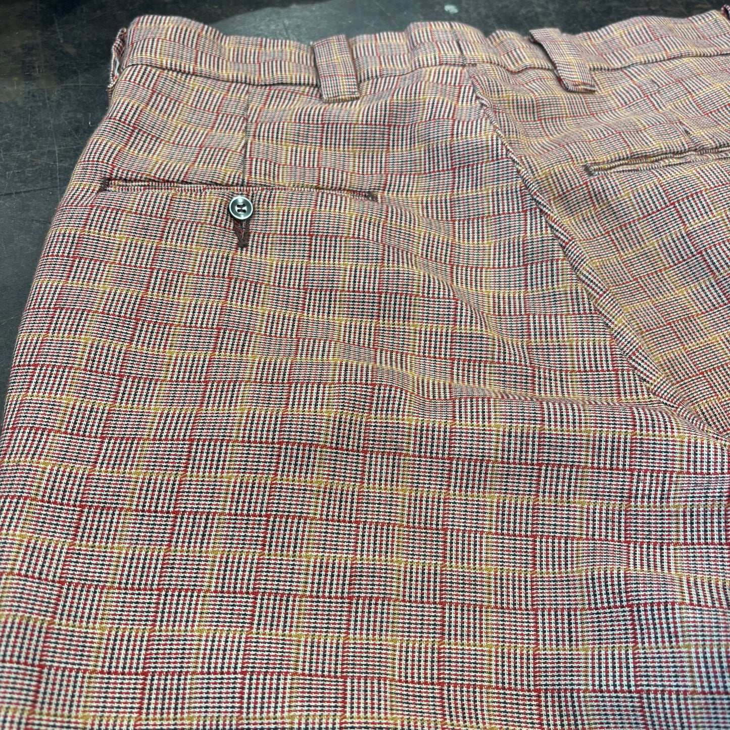 80's チェック柄 フレアスラックス ベルボトム  赤系 (サイズ不明) /B0393P-SO