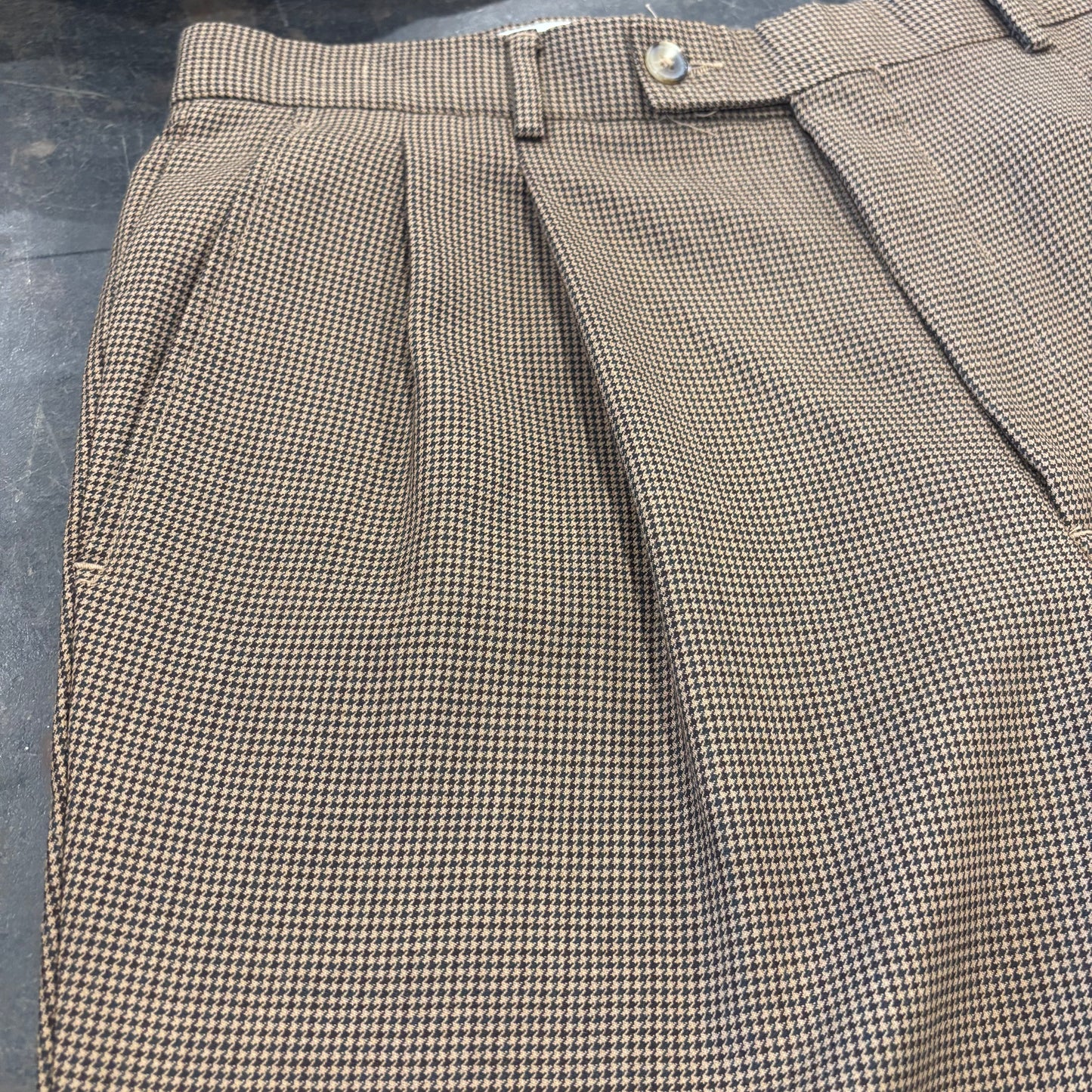 00's GRANT THOMAS 千鳥格子柄 2タック ウールスラックス ベージュ (W36/L30) /B3454P-SO