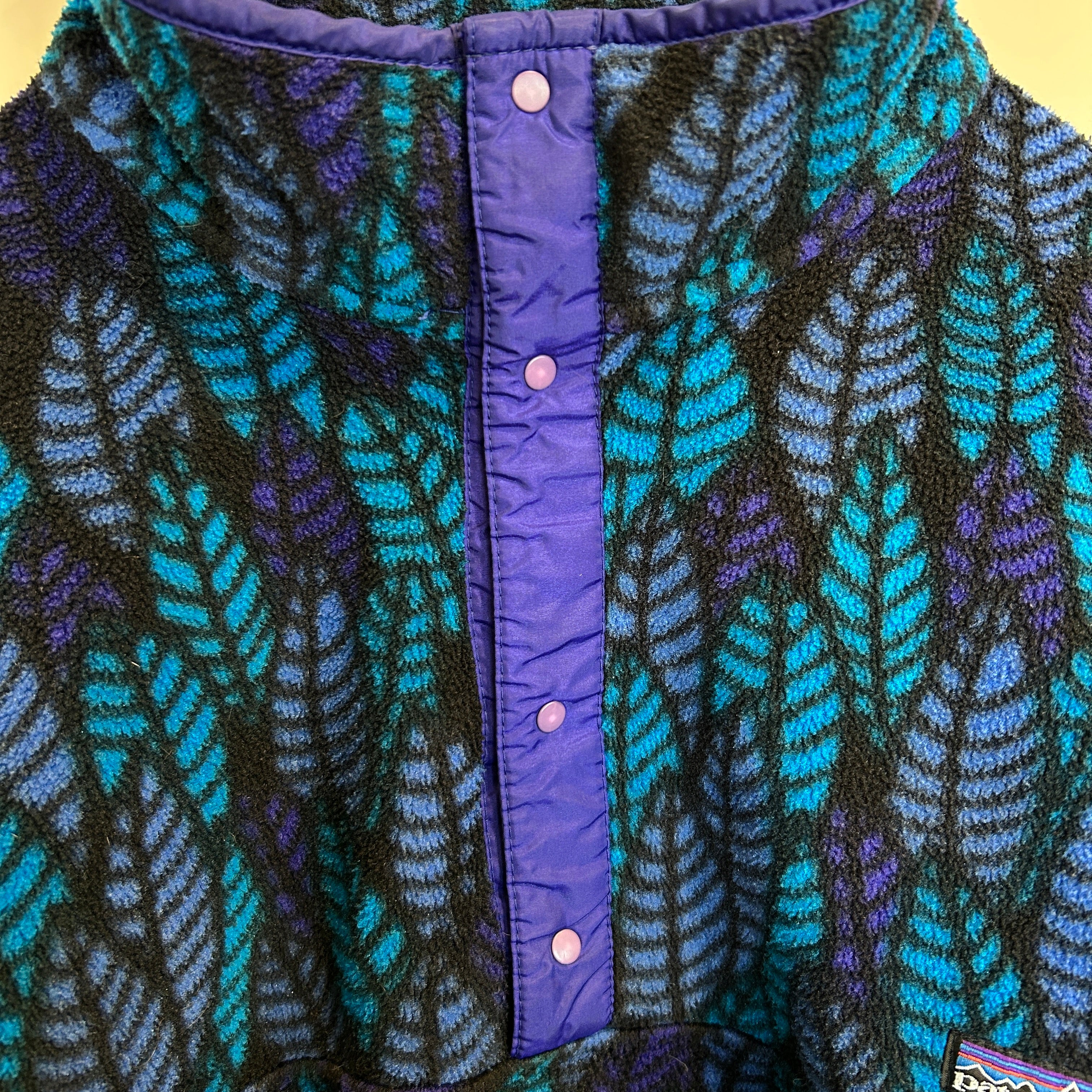 90's Patagonia パタゴニア スナップT リーフ柄 ブルー USA製(L