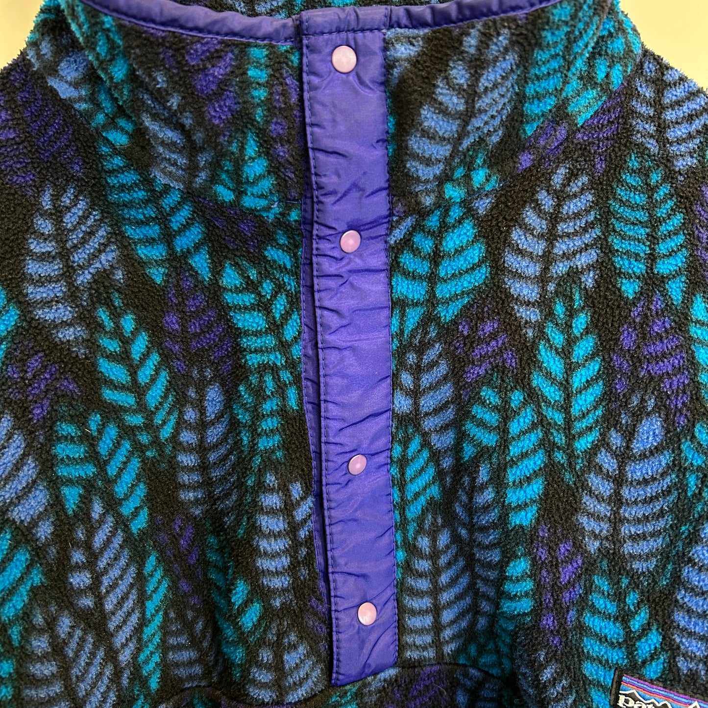 90's Patagonia パタゴニア スナップT リーフ柄 ブルー USA製(L)/A9886F-SO