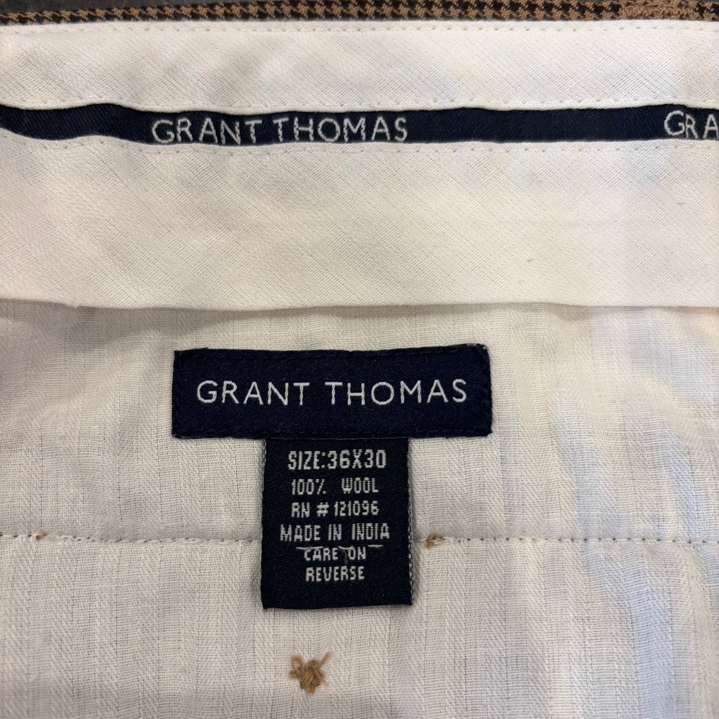 00's GRANT THOMAS 千鳥格子柄 2タック ウールスラックス ベージュ (W36/L30) /B3454P-SO