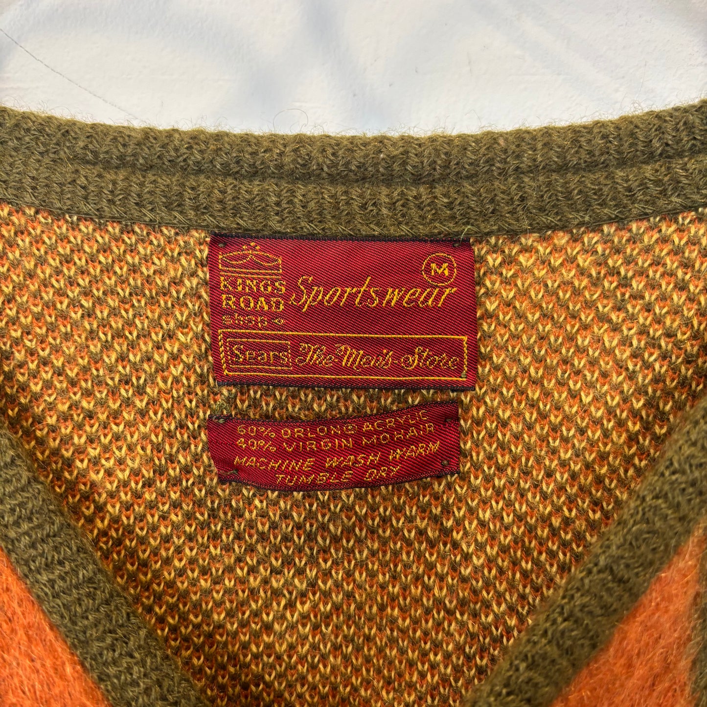 60~70's Sears アーガイル モヘアカーディガン 黄カーキオレンジ (M)/A9298K-SO
