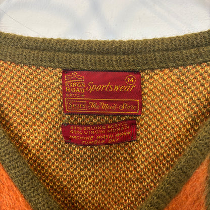 60~70's Sears アーガイル モヘアカーディガン 黄カーキオレンジ (M)/A9298K-SO