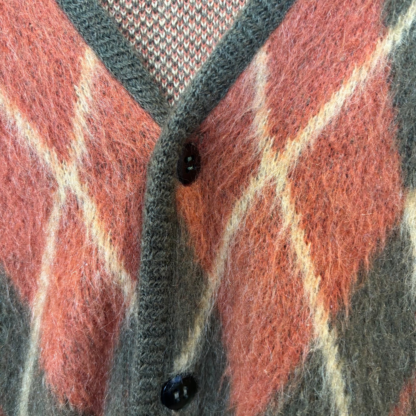 60~70's Sears アーガイル モヘアカーディガン 黄カーキオレンジ (M)/A9298K-SO