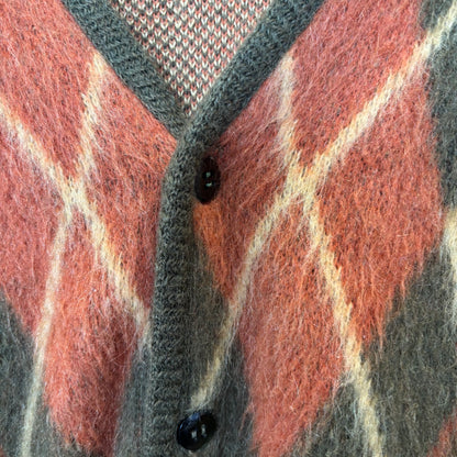 60~70's Sears アーガイル モヘアカーディガン 黄カーキオレンジ (M)/A9298K-SO