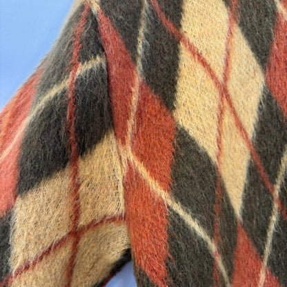 60~70's Sears アーガイル モヘアカーディガン 黄カーキオレンジ (M)/A9298K-SO