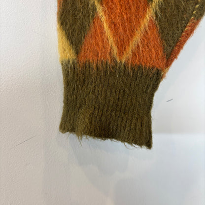 60~70's Sears アーガイル モヘアカーディガン 黄カーキオレンジ (M)/A9298K-SO