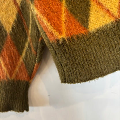 60~70's Sears アーガイル モヘアカーディガン 黄カーキオレンジ (M)/A9298K-SO