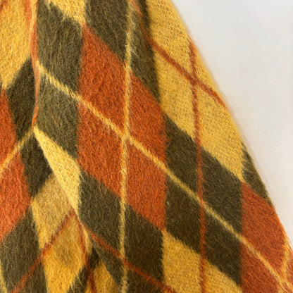 60~70's Sears アーガイル モヘアカーディガン 黄カーキオレンジ (M)/A9298K-SO