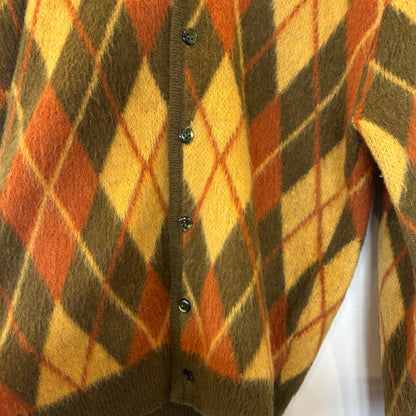 60~70's Sears アーガイル モヘアカーディガン 黄カーキオレンジ (M)/A9298K-SO