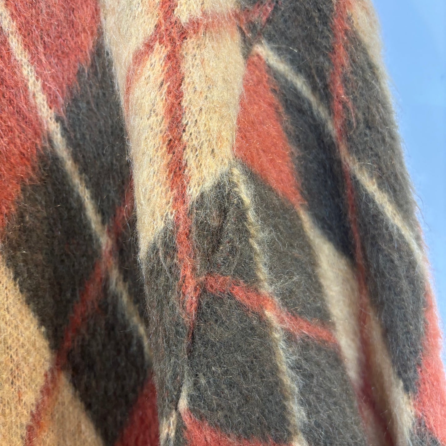 60~70's Sears アーガイル モヘアカーディガン 黄カーキオレンジ (M)/A9298K-SO