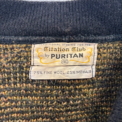 60's Puritan アーガイル モヘアカーディガン 黒カーキ茶 (サイズ40)/C0173K-SO