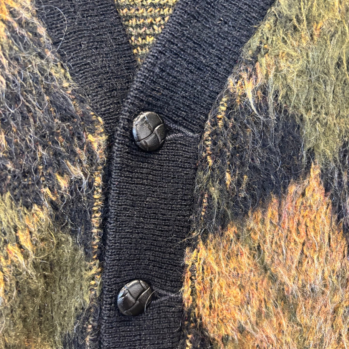 60's Puritan アーガイル モヘアカーディガン 黒カーキ茶 (サイズ40)/C0173K-SO