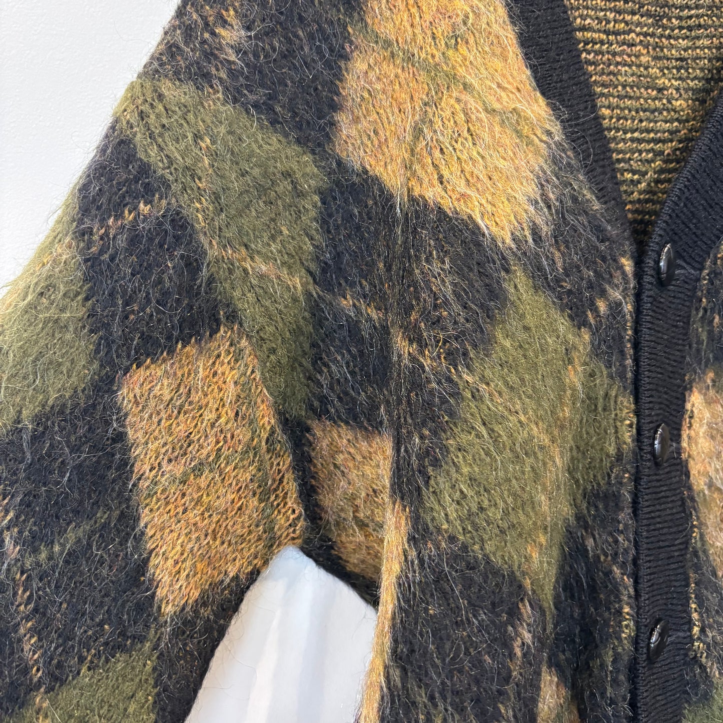 60's Puritan アーガイル モヘアカーディガン 黒カーキ茶 (サイズ40)/C0173K-SO