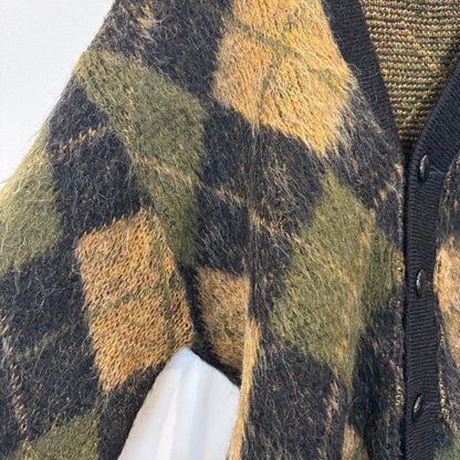 60's Puritan アーガイル モヘアカーディガン 黒カーキ茶 (サイズ40)/C0173K-SO