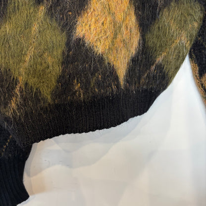 60's Puritan アーガイル モヘアカーディガン 黒カーキ茶 (サイズ40)/C0173K-SO