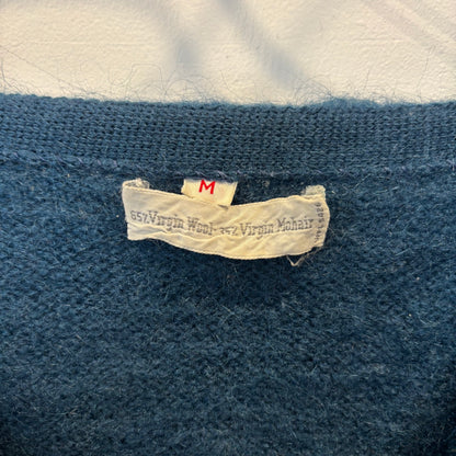 60's Unknown モヘアカーディガン エンブレムメタルボタン ブルー系 (M)/A9225K-SO