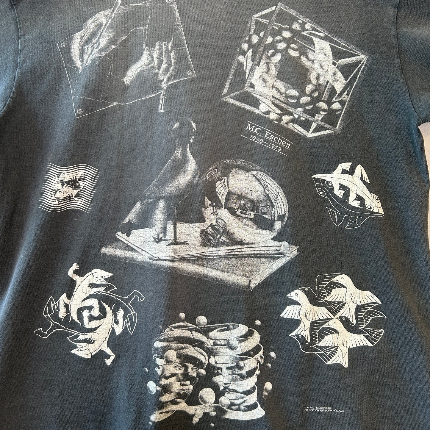 90's ANDAZIA M.C.Escher マウリッツ・エッシャー アートマルチプリントTシャツ (L)/C0891T-SO