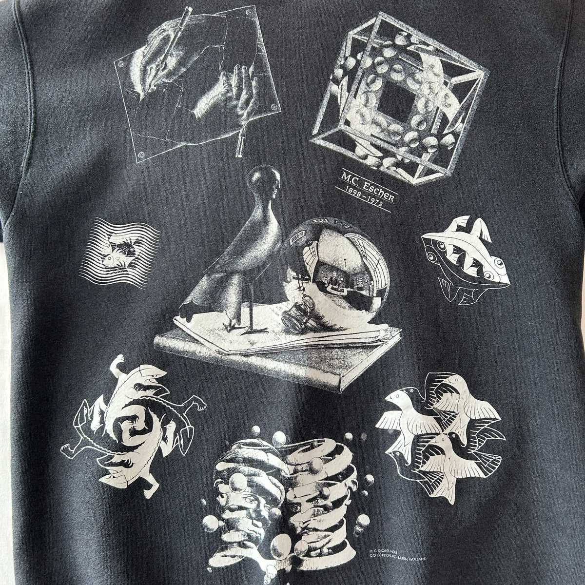 90's M.C.Escher エッシャー アート マルチプリントスウェット ONEITA ブラック(L)/C1598S-SO