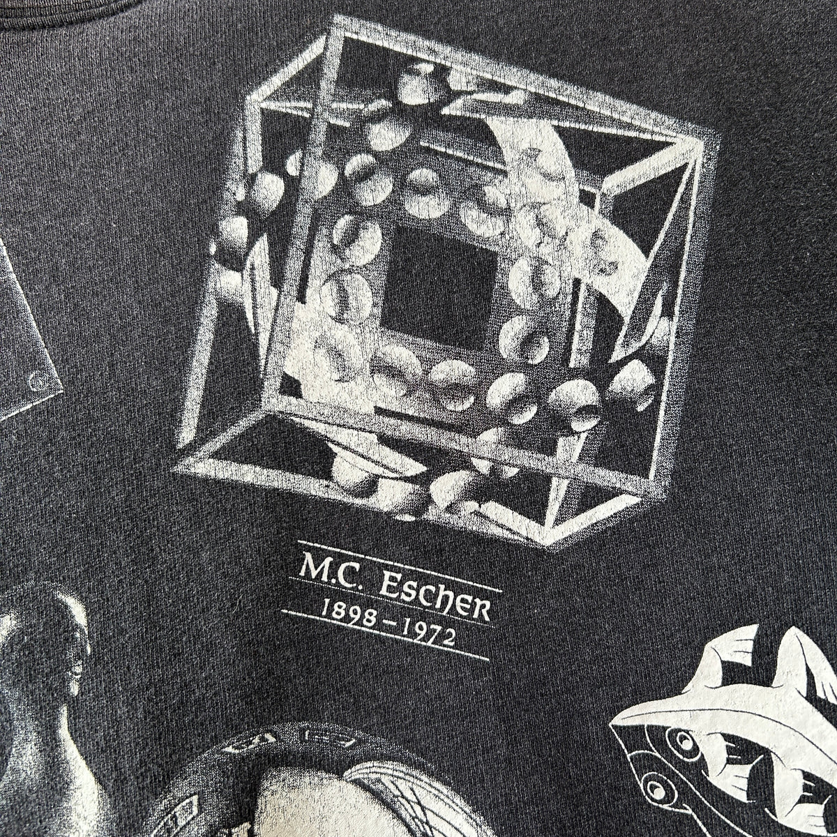 90's M.C.Escher エッシャー アート マルチプリントスウェット ONEITA ブラック(L)/C1598S-SO
