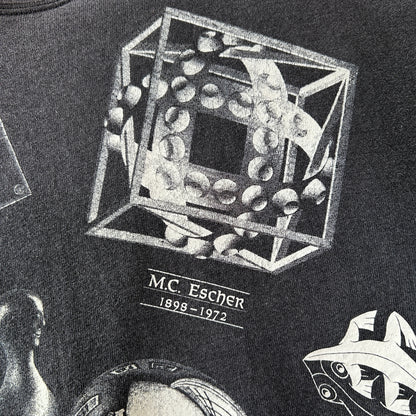 90's M.C.Escher エッシャー アート マルチプリントスウェット ONEITA ブラック(L)/C1598S-SO
