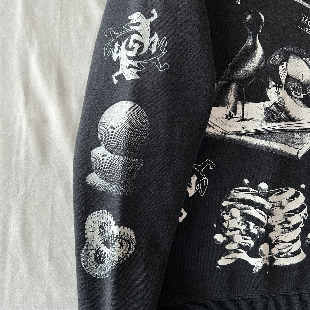 90's M.C.Escher エッシャー アート マルチプリントスウェット ONEITA ブラック(L)/C1598S-SO