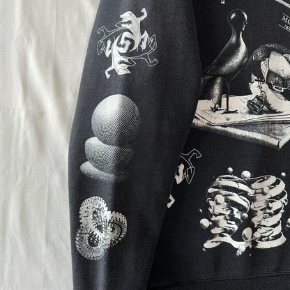 90's M.C.Escher エッシャー アート マルチプリントスウェット ONEITA ブラック(L)/C1598S-SO