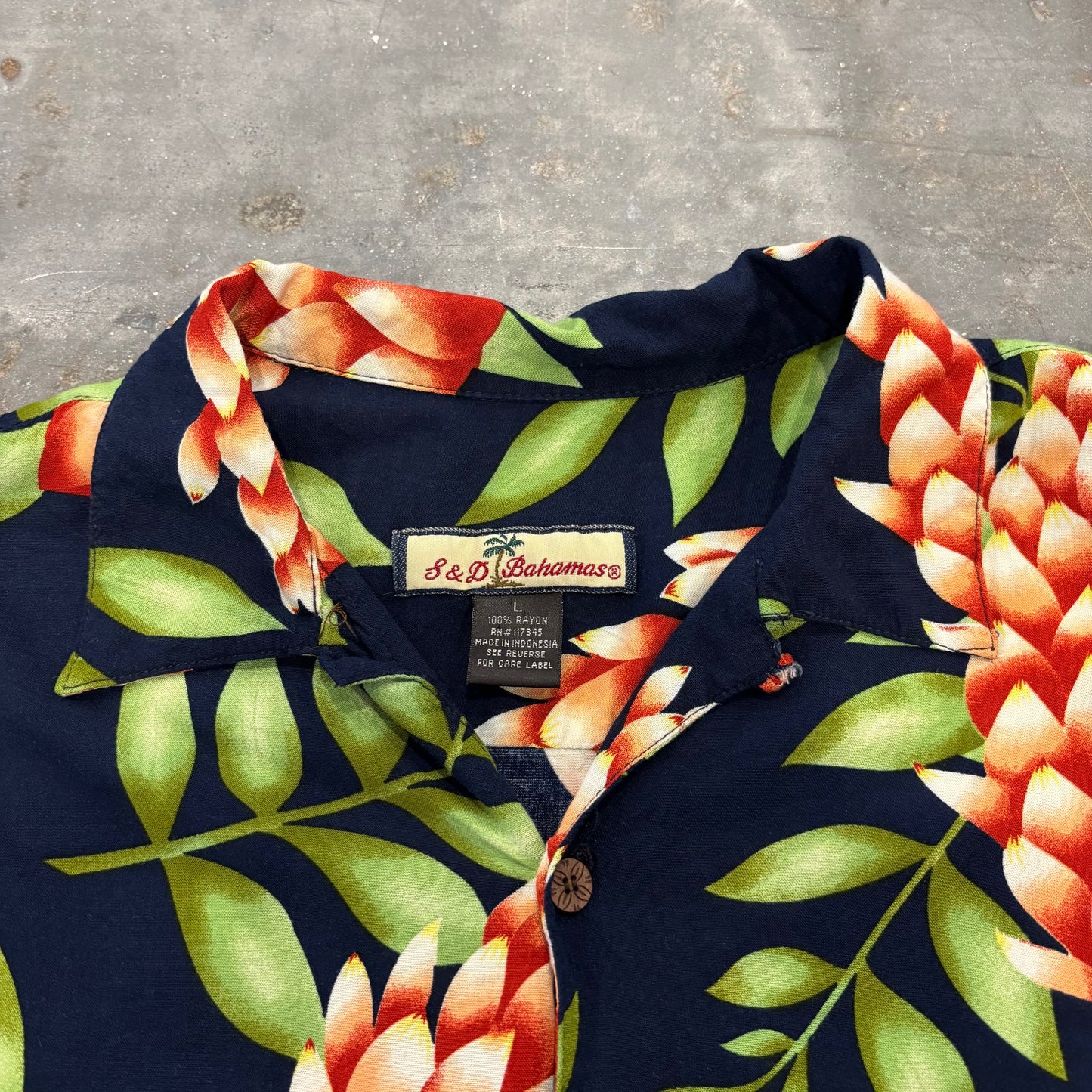 00's S&D Bahamas レーヨン アロハシャツ ネイビー (L) B3937SH-SO