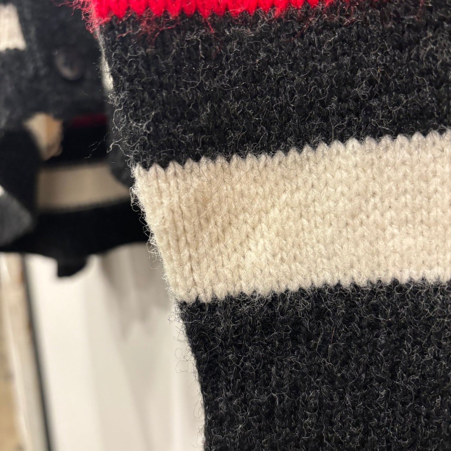 60's Pilgrim  ウールカーディガン 黒赤白 (サイズ不明)/A9226K-SO