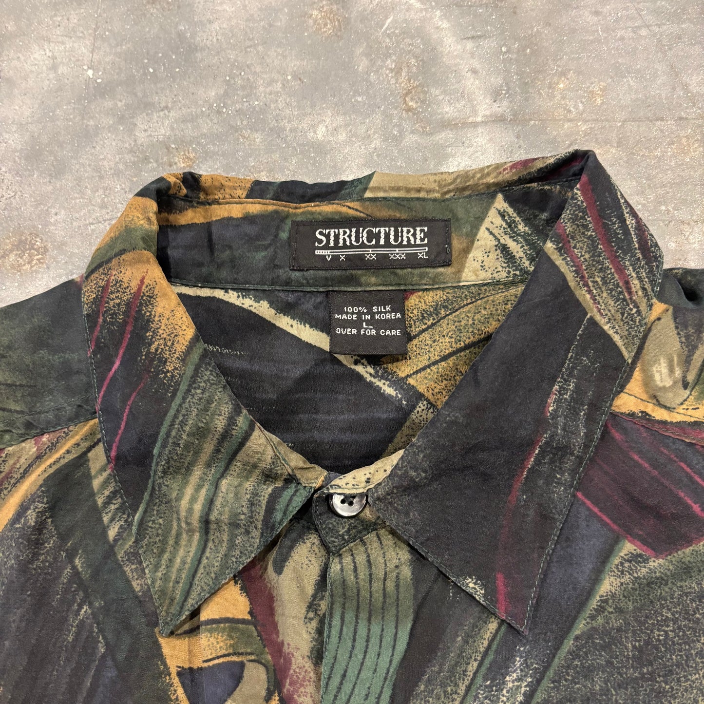 90's STRUCTURE シルク 総柄 シャツ (L) C1256SH-SO