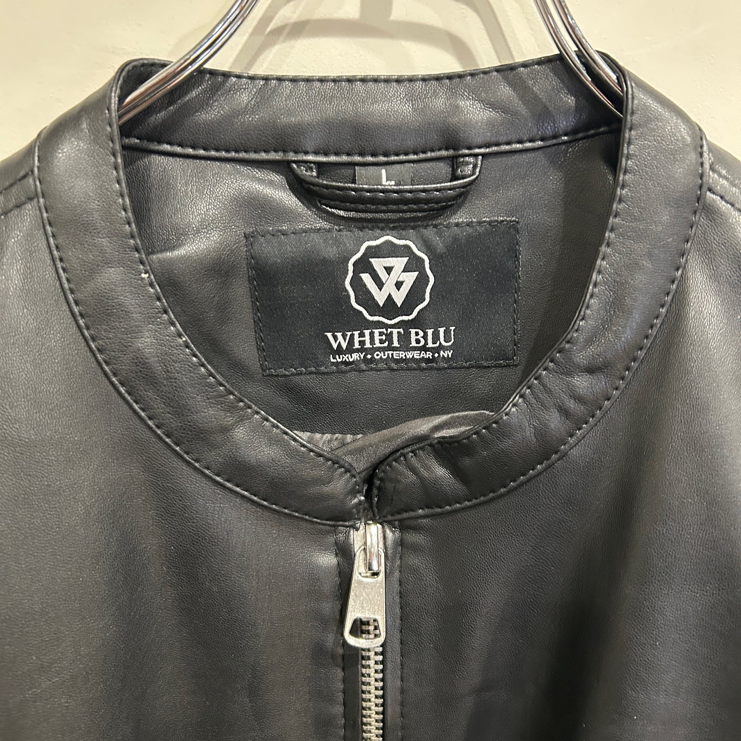 00's WHET BLU fake leather jacket フェイクレザー シングルライダース ジャケット (L)/B0554J-SO