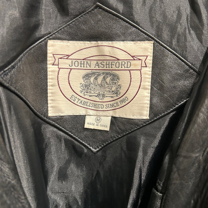 90's~ JOHN ASHFORD leather jacket レザー ジャケット フード付き ブラック (M)/B1397J-SO