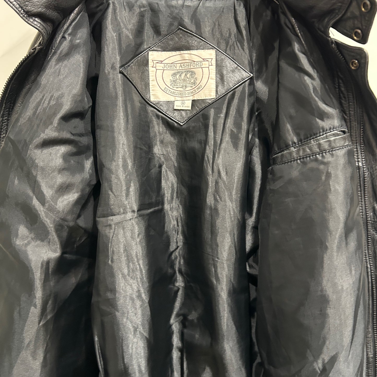 90's~ JOHN ASHFORD leather jacket レザー ジャケット フード付き ブラック (M)/B1397J-SO