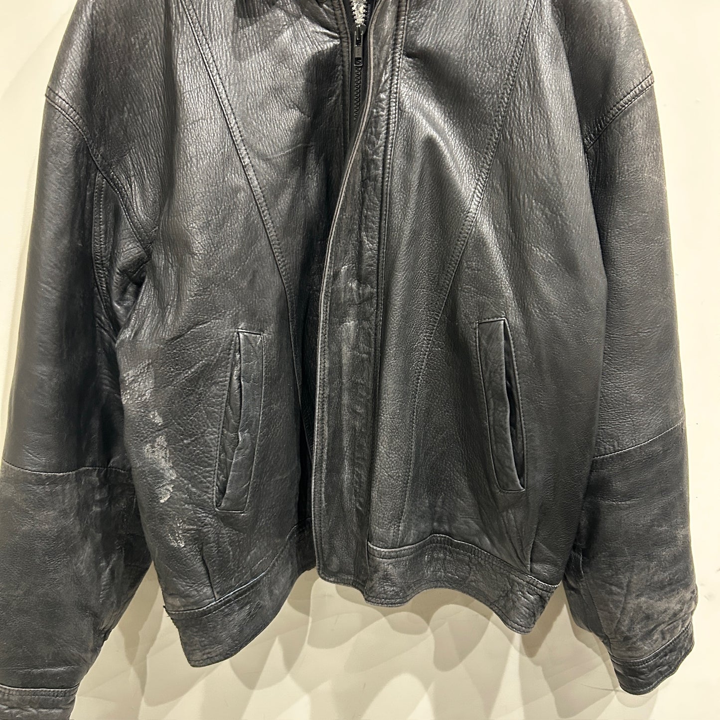 90's~ JOHN ASHFORD leather jacket レザー ジャケット フード付き ブラック (M)/B1397J-SO