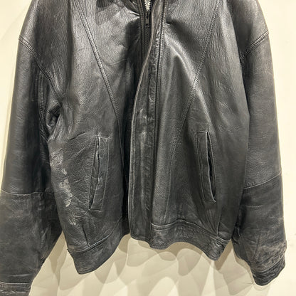 90's~ JOHN ASHFORD leather jacket レザー ジャケット フード付き ブラック (M)/B1397J-SO