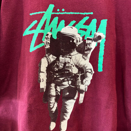 00's Stussy ステューシー Interglactic Roots Crew 宇宙飛行士Tシャツ バーガンディ (L)/B2089T-SO